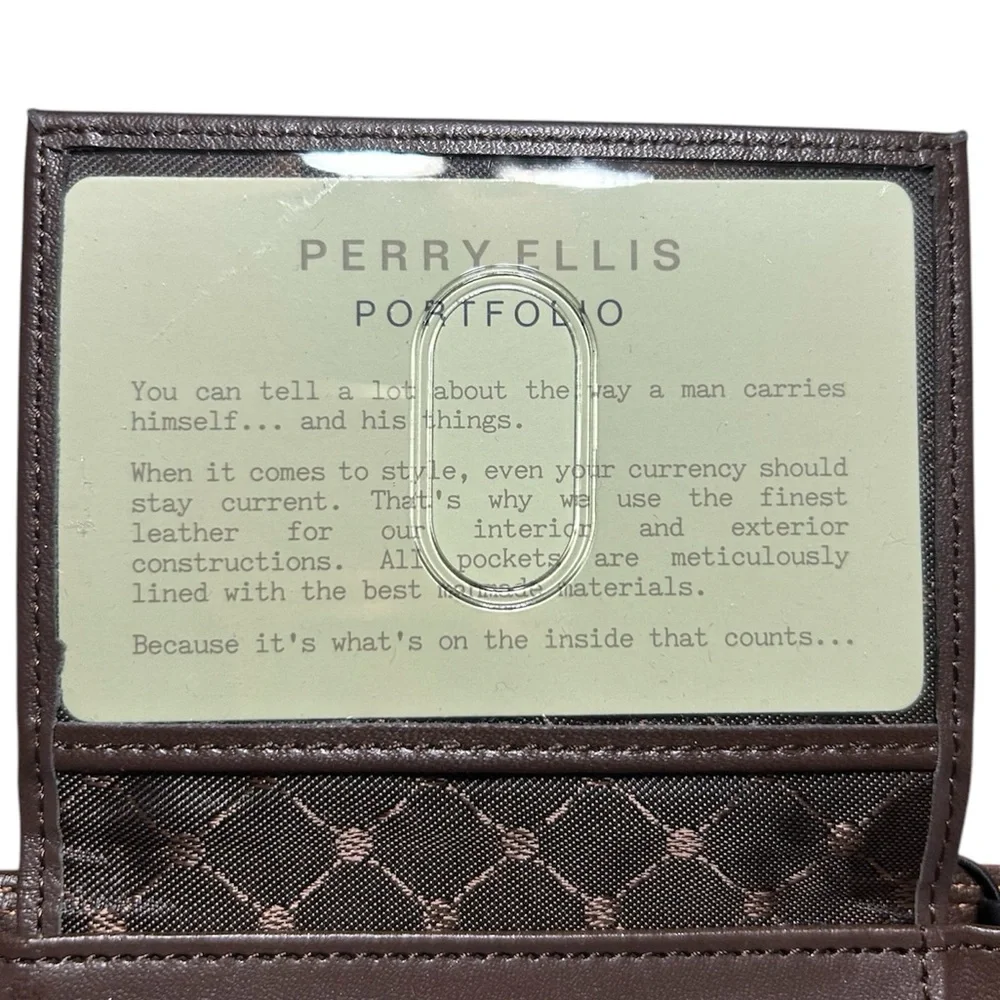 Perry Ellis Portfolio Brown Leather Sunshine Passcase Wallet